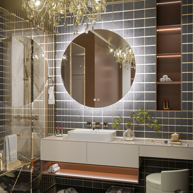 Orren Ellis Adorna Round Frameless Backlit Mirror LED Bathroom Vanity Mirror with 3 Color Temperature Stepless Dimmable Brightness Anti fog Function 50000h Lifetime Shatterproof Film Reviews Wayfair